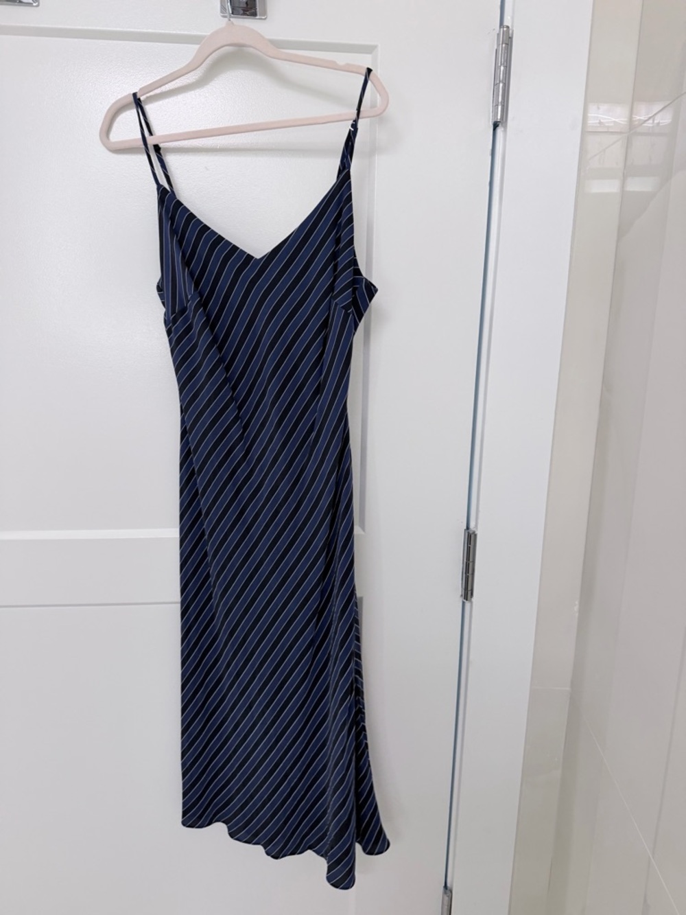Banana Republic Navy and White Diagonal Stripe Midi Slip Dress